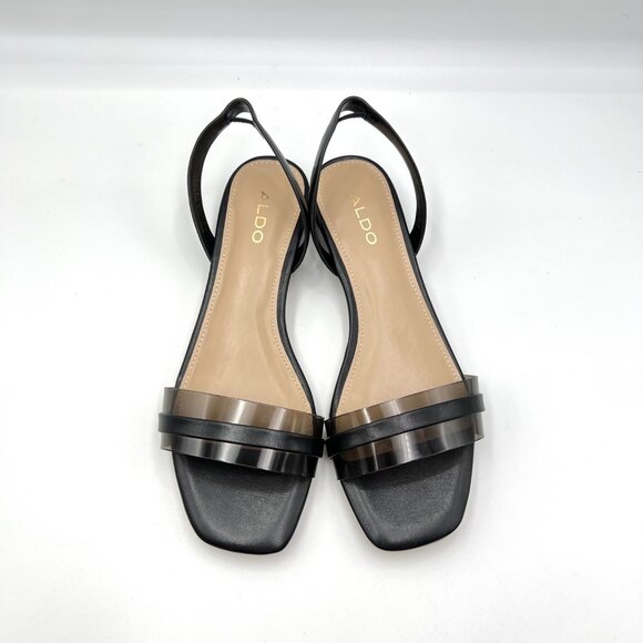 Aldo Womens Size 6.5M Black Low Block Open Toe Slingback Heels Sandals Shoes - Picture 3 of 12
